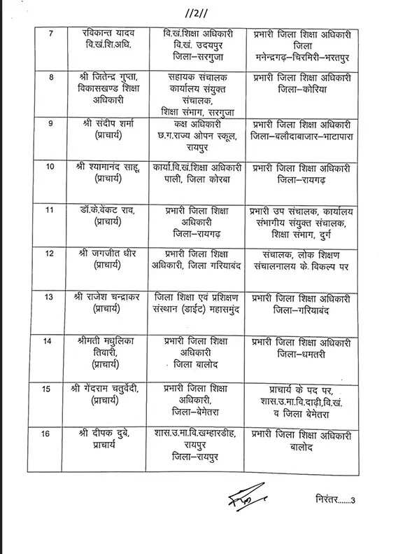 एमजी सतीश बने रायपुर के प्रभारी जिला शिक्षा अधिकारी