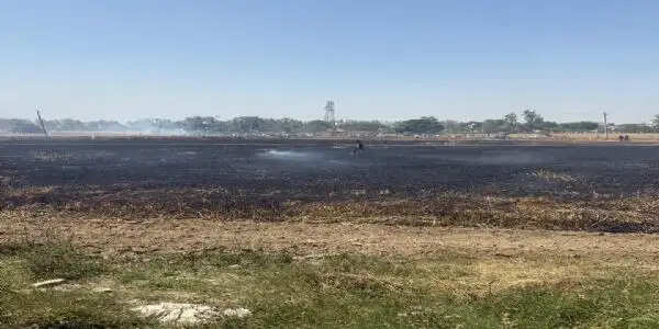 गेहूं के खेतों में आग लगने से खफा किसानों ने लगाया जींद-पानीपत मार्ग जाम