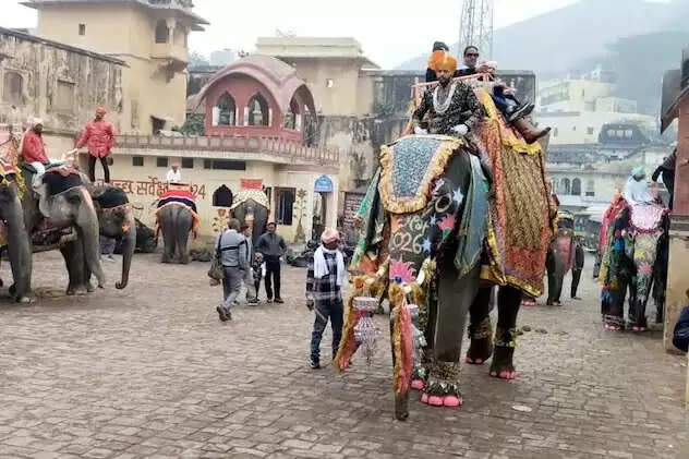 नववर्ष पर सजे-धजे हाथियों ने आमेर में किया शाही स्वागत