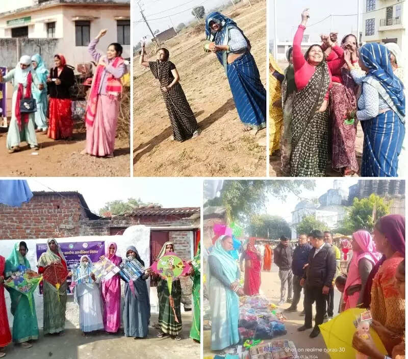 ग्वालियरः तिल-गुड़ से मुँह मीठा कराया और अपनी आकांक्षाएं लिखकर दीदियों ने उड़ाई पतंगें