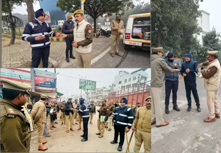 कमिश्नर की पहल पर ठंड से बचाव के लिए ड्यूटी पर तैनात पुलिस कर्मियों को पिलाई जा रही है चाय