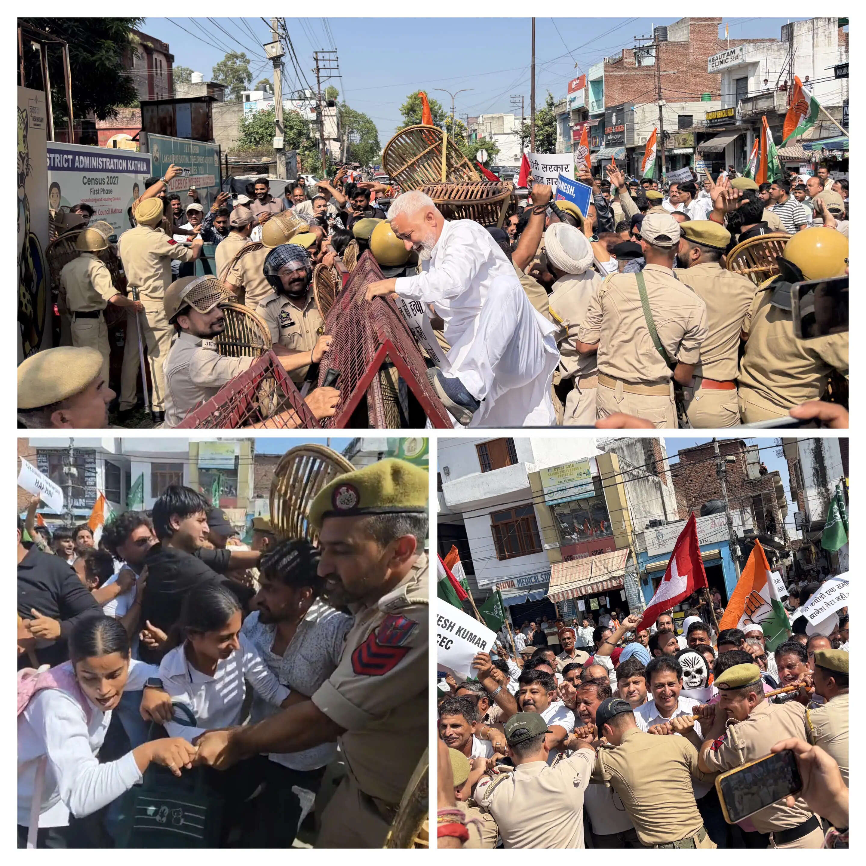 दिल्ली की तर्ज पर कठुआ में भी सर्वदलीय हल्लाबोल, ज्ञानेश कुमार के इस्तीफे की मांग -बैरिकेड तोड़ने और सचिवालय में घुसने का प्रयास