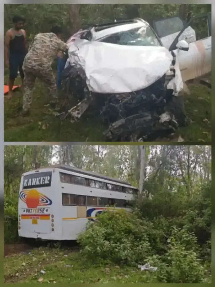 कोंडागांव में बस ने कार को मारी टक्कर, कार चालक की हुई मौत, दो घायल