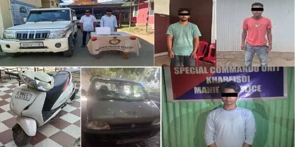 मणिपुर में तीन उग्रवादी गिरफ्तार, मादक पदार्थ और चोरी के वाहन बरामद