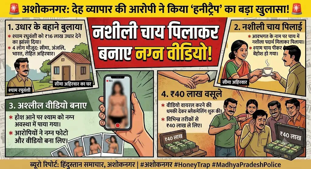 अशोकनगर में हनीट्रैप का मामला : नशीला पेय पिलाकर अश्लील वीडियो बनाने और लाखों की वसूली का आरोप