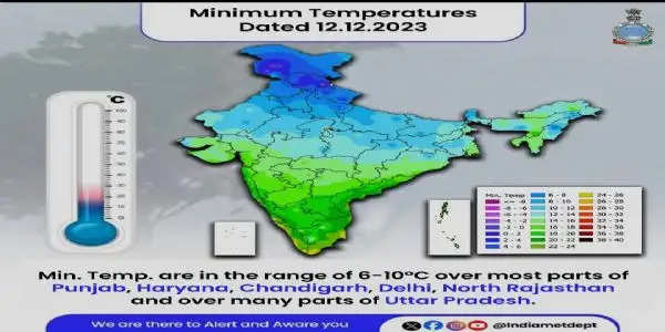 दिल्ली समेत उत्तर-पश्चिम क्षेत्रों में न्यूनतम तापमान 5 से 10 डिग्री सेल्सियस के बीच रहने की संभावना