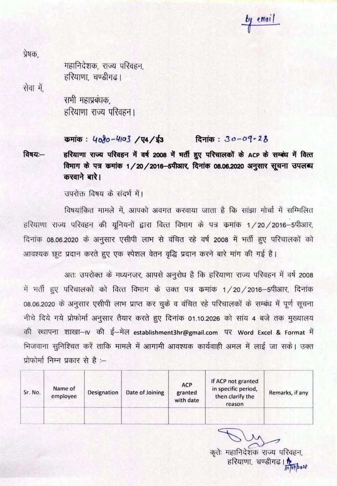 हिसार : वर्ष 2008 में भर्ती रोडवेज परिचालकों के एसीपी लाभ का रास्ता साफ, निदेशालय ने मांगी जानकारी