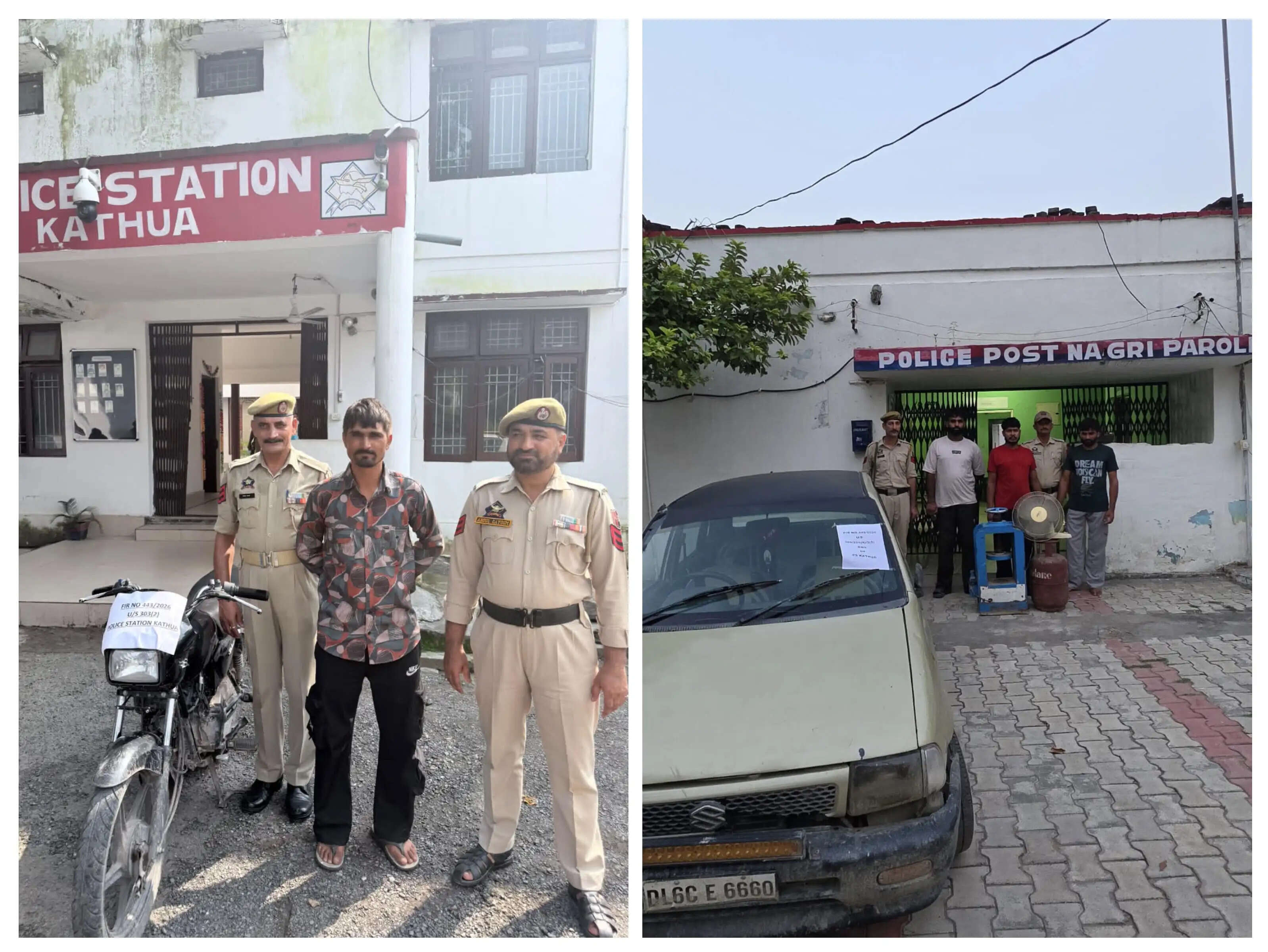 कठुआ पुलिस ने सुलझाए चोरी के दो मामले-3 लाख की संपत्ति बरामद चार गिरफ्तार, कार बाइक समेत चोरी का सामान बरामद