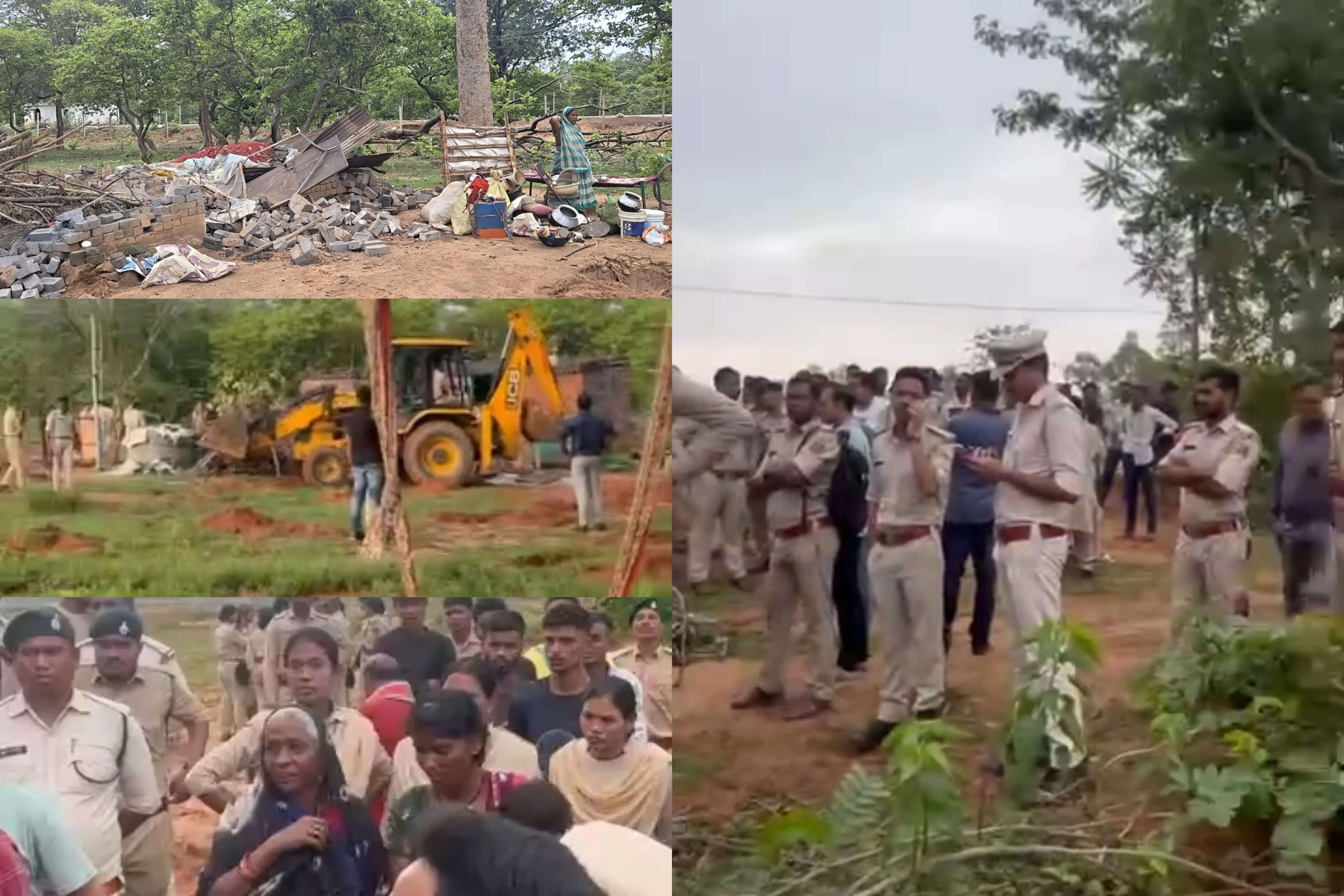 जांजगीर में वन विभाग की बड़ी कार्रवाई: जेसीबी से तीन मकान ढहाए, ग्रामीणों के विरोध के बाद रुका अभियान