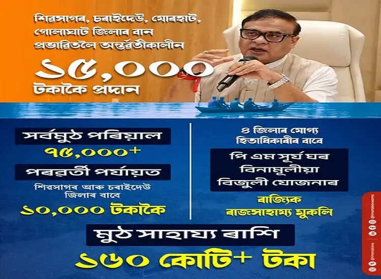 असम बाढ़ : 75 हजार से अधिक प्रभावित परिवारों के खातों में 15,000 की पहली किस्त