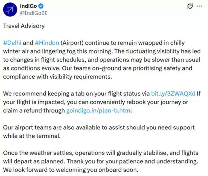 दिल्ली और जम्मू में घना कोहरा, इंडिगो ने उड़ानों के समय में परिवर्तन किया