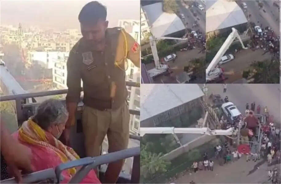 दस मंजिला अपार्टमेंट के फ्लैट में लगी भीषण आग: &nbsp;छत पर फंसे दो परिवारों का किया रेस्क्यू