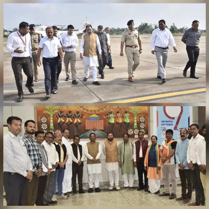 मुख्यमंत्री का जगदलपुर एयरपोर्ट में जनप्रतिनिधियों-अधिकारियों ने की अगवानी