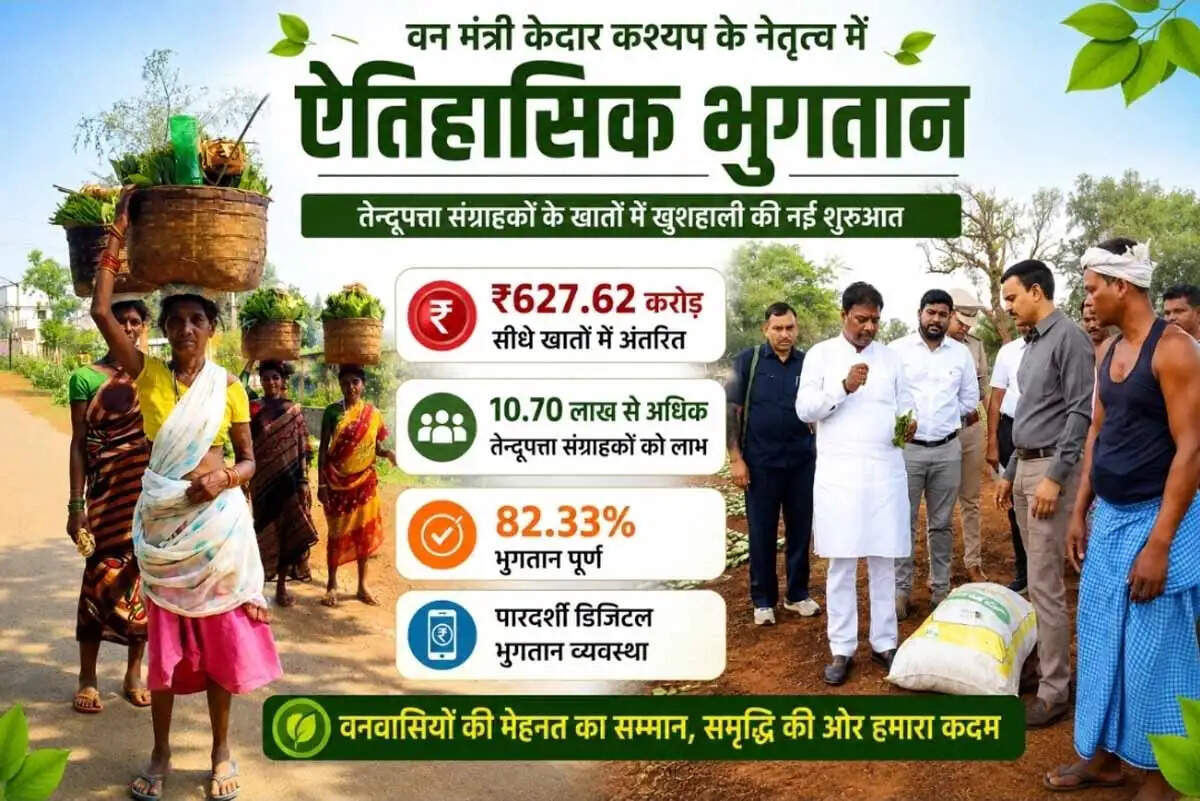 छत्तीसगढ़&nbsp;में&nbsp;तेन्दूपत्ता संग्राहकों के खातों में अब&nbsp;तक&nbsp;627.62 करोड़ अंतरित