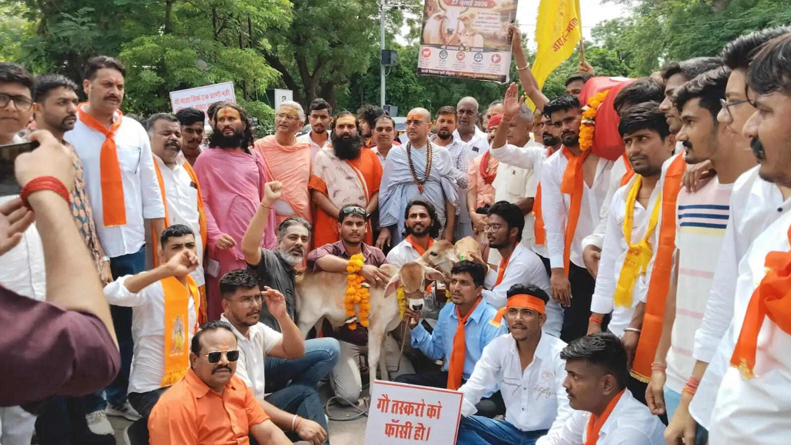 कलेक्ट्रेट में गौ वंश लेकर पहुंचे संत व गौ सेवक