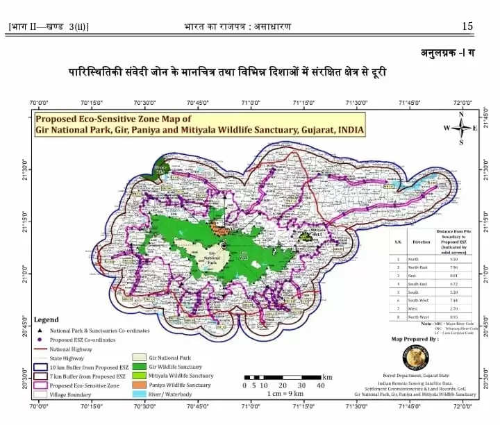 ‘गिर आरक्षित क्षेत्र’ के आसपास का कुल 1.84 लाख हेक्टेयर क्षेत्र ‘इको-सेंसेटिव जोन’ घोषित