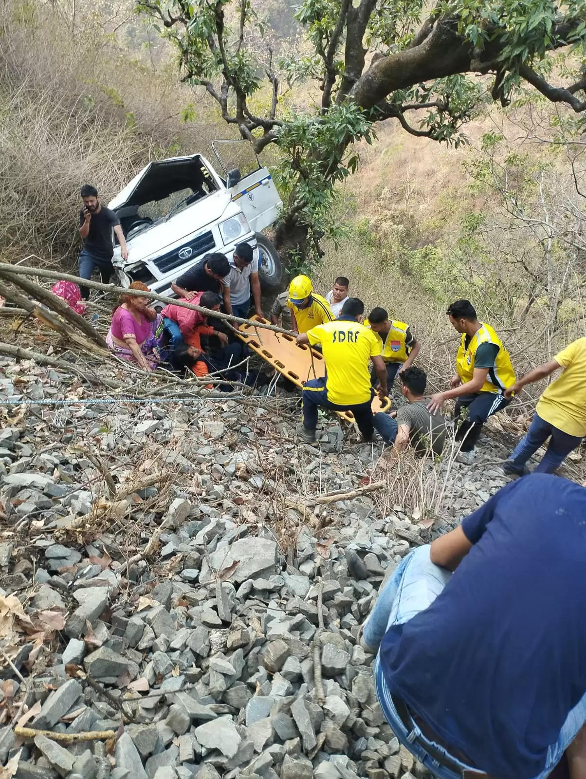 कुल्हड़ मोड़ पर खाई में गिरा वाहन, नौ घायल