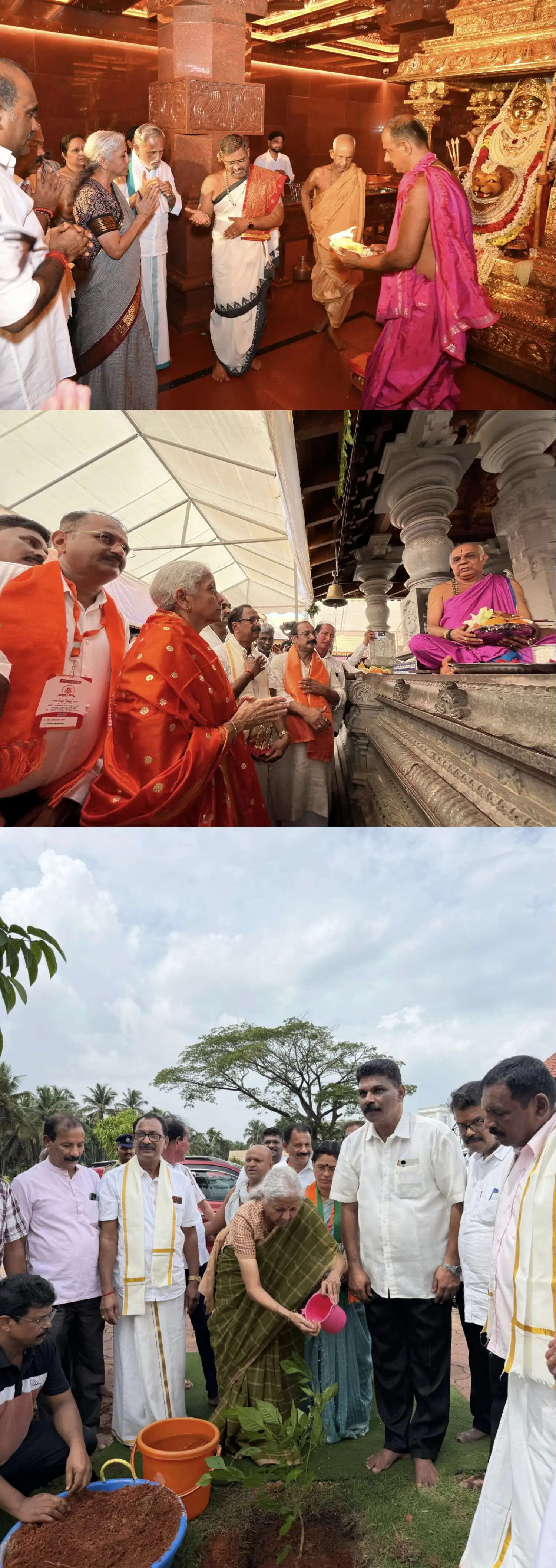 उडुपी दौरे पर वित्त मंत्री निर्मला सीतारमण ने मंदिरों में किए दर्शन, ‘एक पेड़ मां के नाम’ अभियान के तहत किया पौधारोपण