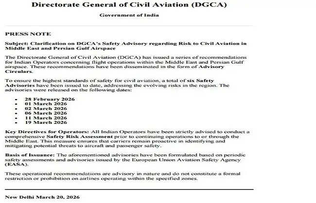 डीजीसीए ने सभी भारतीय एयरलाइन कंपनियों को पश्चिम एशियाई देशों के हवाई क्षेत्र से बचने की सलाह दी