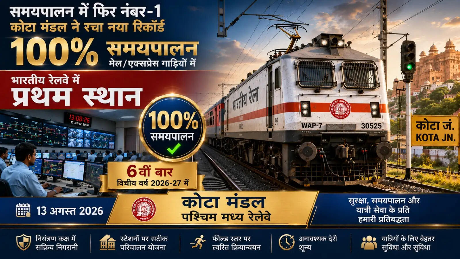 समयपालन में फिर नंबर-1, कोटा मंडल ने रचा नया रिकॉर्ड&nbsp;