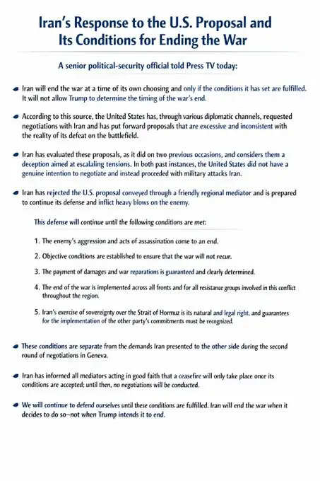 ईरान ने अमेरिकी शांति प्रस्ताव ठुकराया, युद्ध खत्म करने के लिए रखीं कड़ी शर्तें