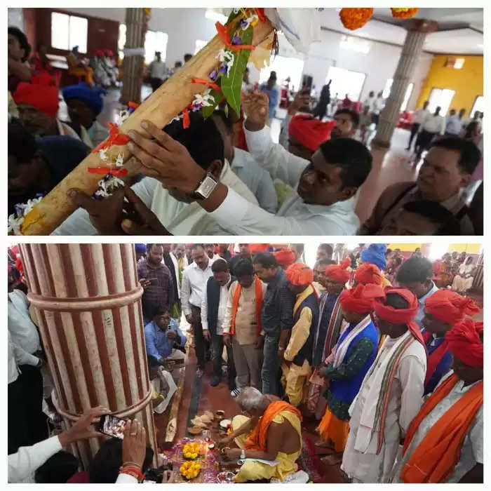 बस्तर दशहरा पर्व की दूसरी रस्म डेरीगड़ाई पूजा विधान संपन्न ,दुमंजिला रथ का निर्माण हाेगा शुरू