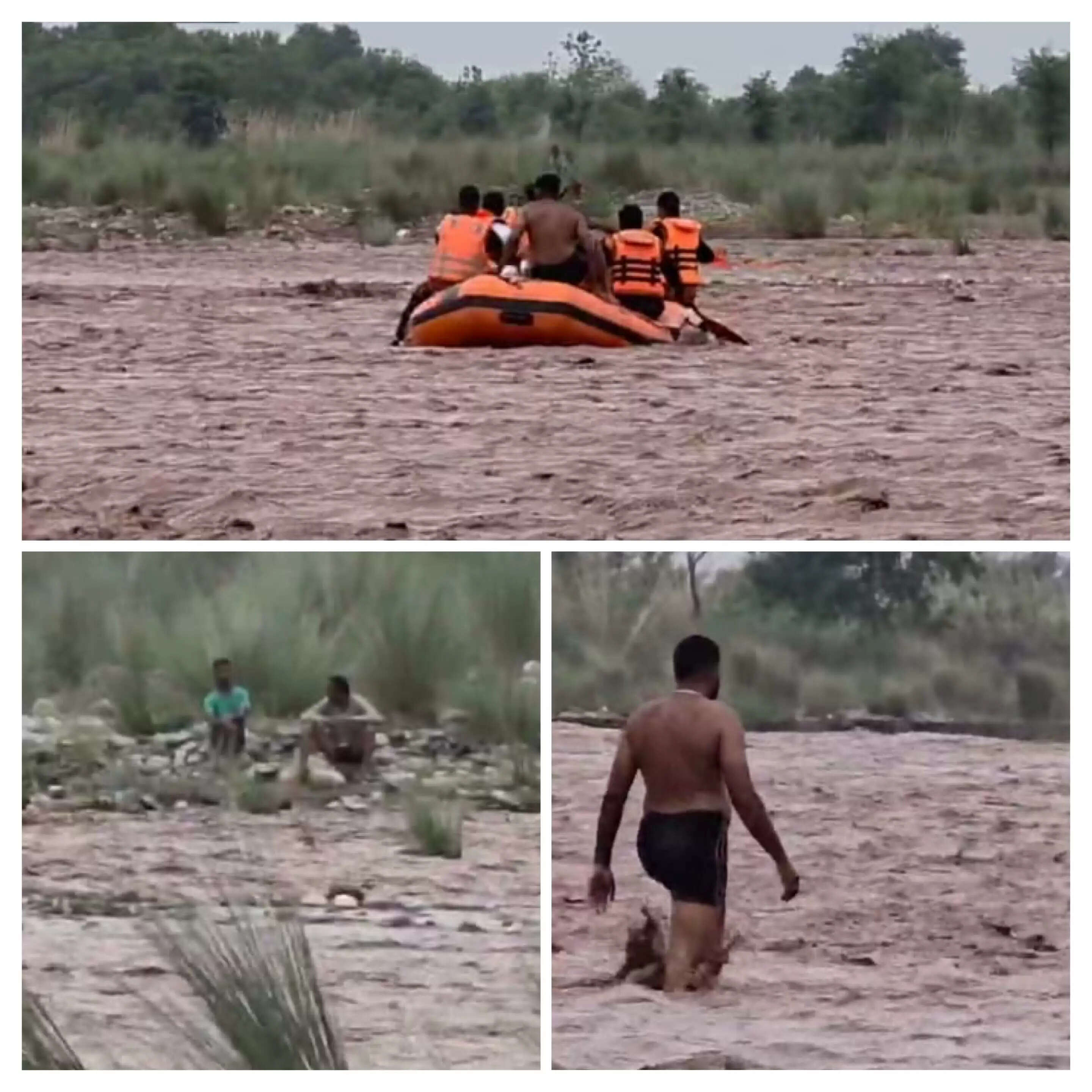 उज्ज दरिया में आई बाढ़ में फंसे दो व्यक्तियों को बचाया गया