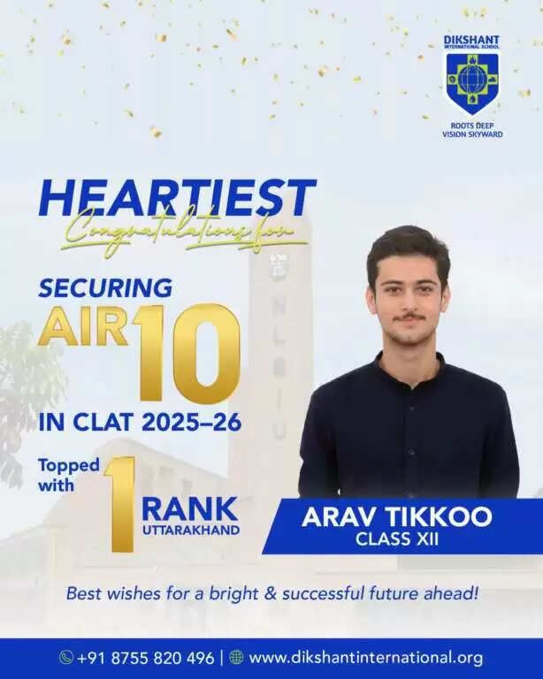 क्लैट 2026 में अरव टिक्कू ने हासिल की ऑल इंडिया में दसवीं रैंक