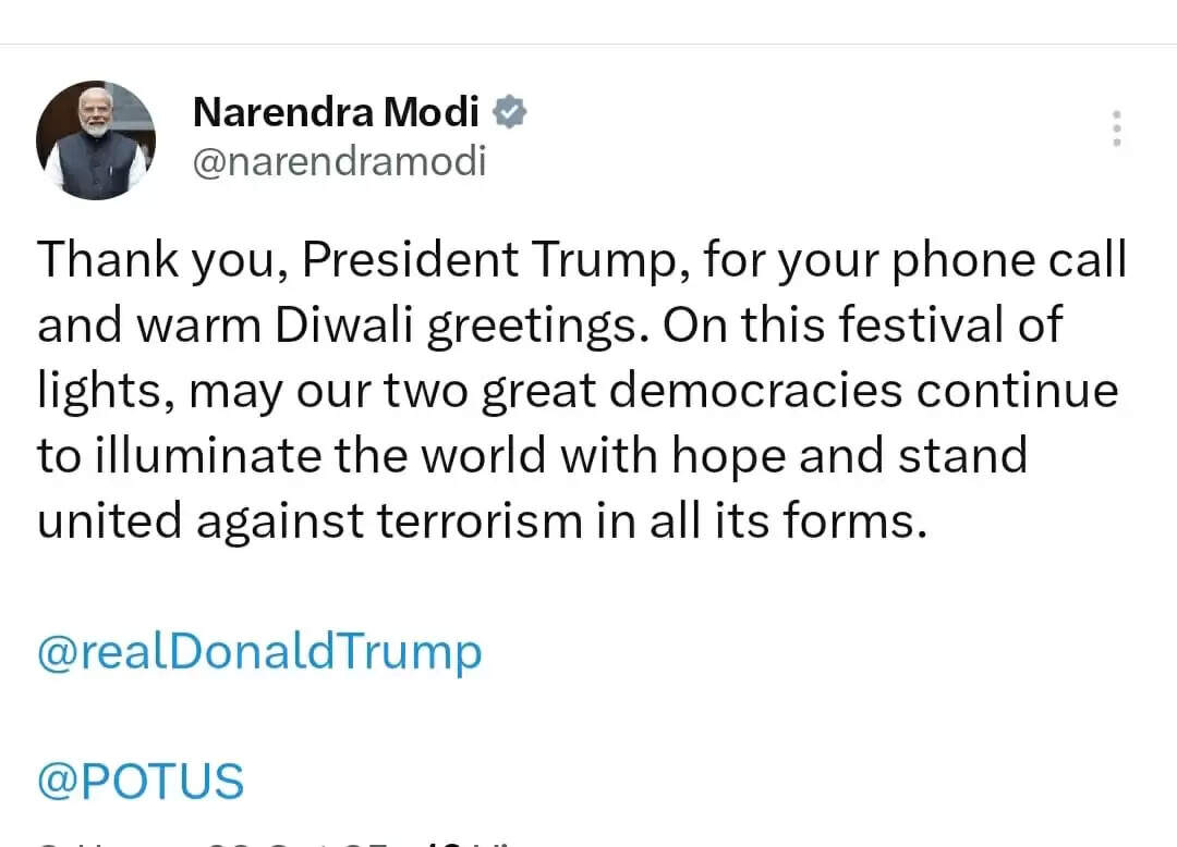 प्रधानमंत्री मोदी ने ट्रंप का दीपावली पर फोन करने और शुभकामना देने के लिए आभार जताया