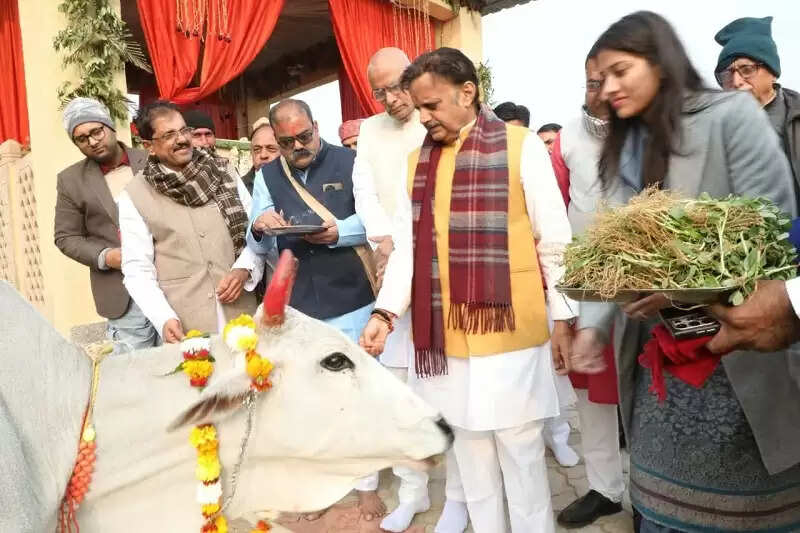 बसामन मामा गौवंश विहार में गोलोक दर्शन महोत्सव का शुभारंभ, उप मुख्यमंत्री शुक्ल ने नववर्ष पर किया गौपूजन
