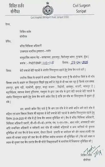 सोनीपत: लड़कियों की घटती संख्या पर नाै गांवों में होंगे जागरूकता शिविर