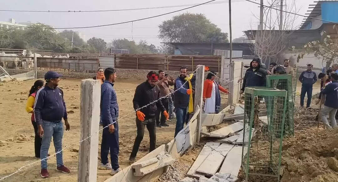रोहतक में पुल के नीचे गौशाला की तारबंदी तोड़ने पर हंगामा