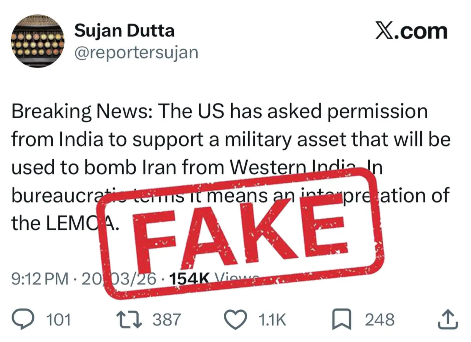 भारत की जमीन से ईरान पर हमले की अनुमति का दावा फर्जी : विदेश मंत्रालय