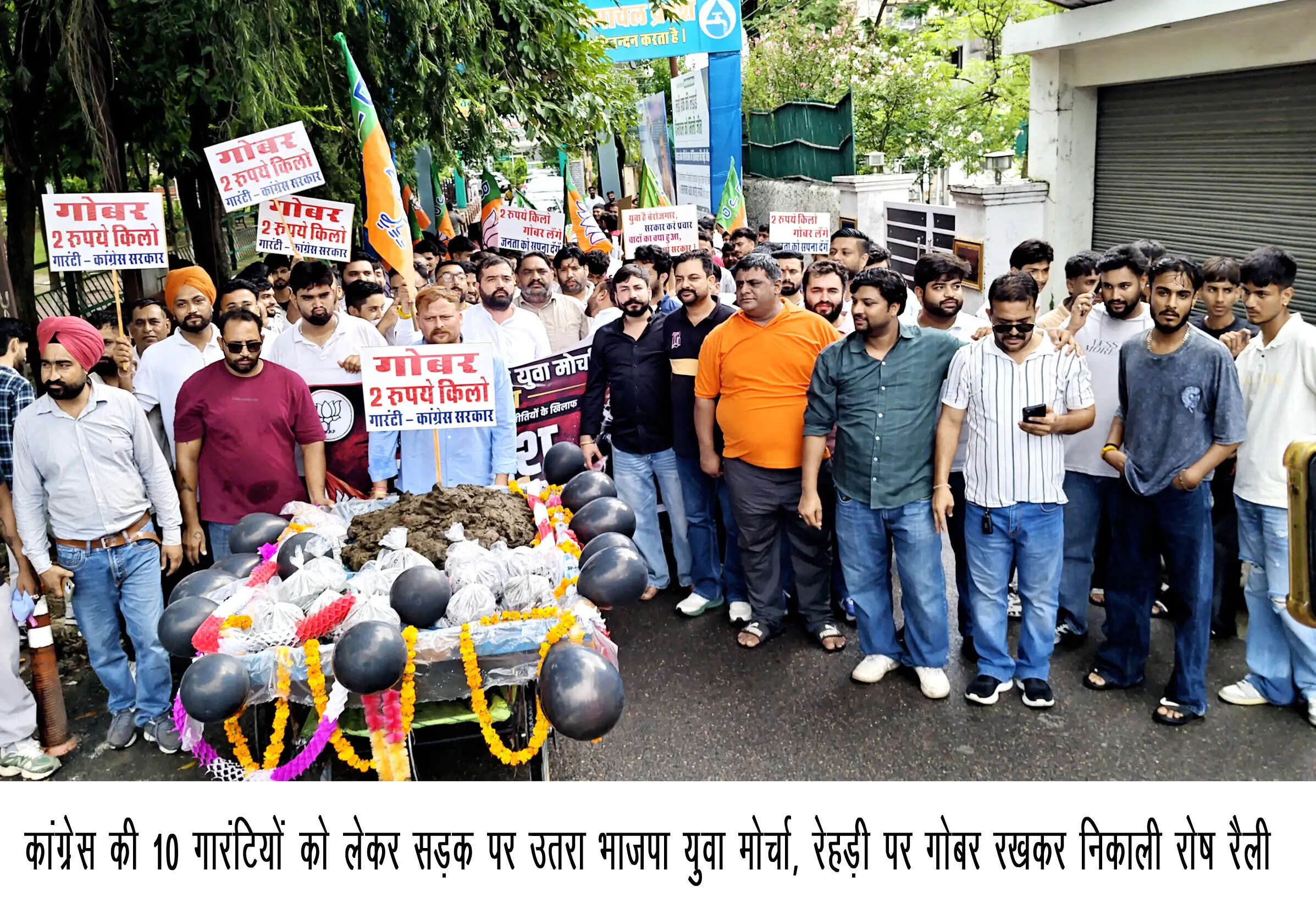 ऊना में गोबर के साथ रैली निकाल भाजपा युवा मोर्चा ने सरकार को घेरा