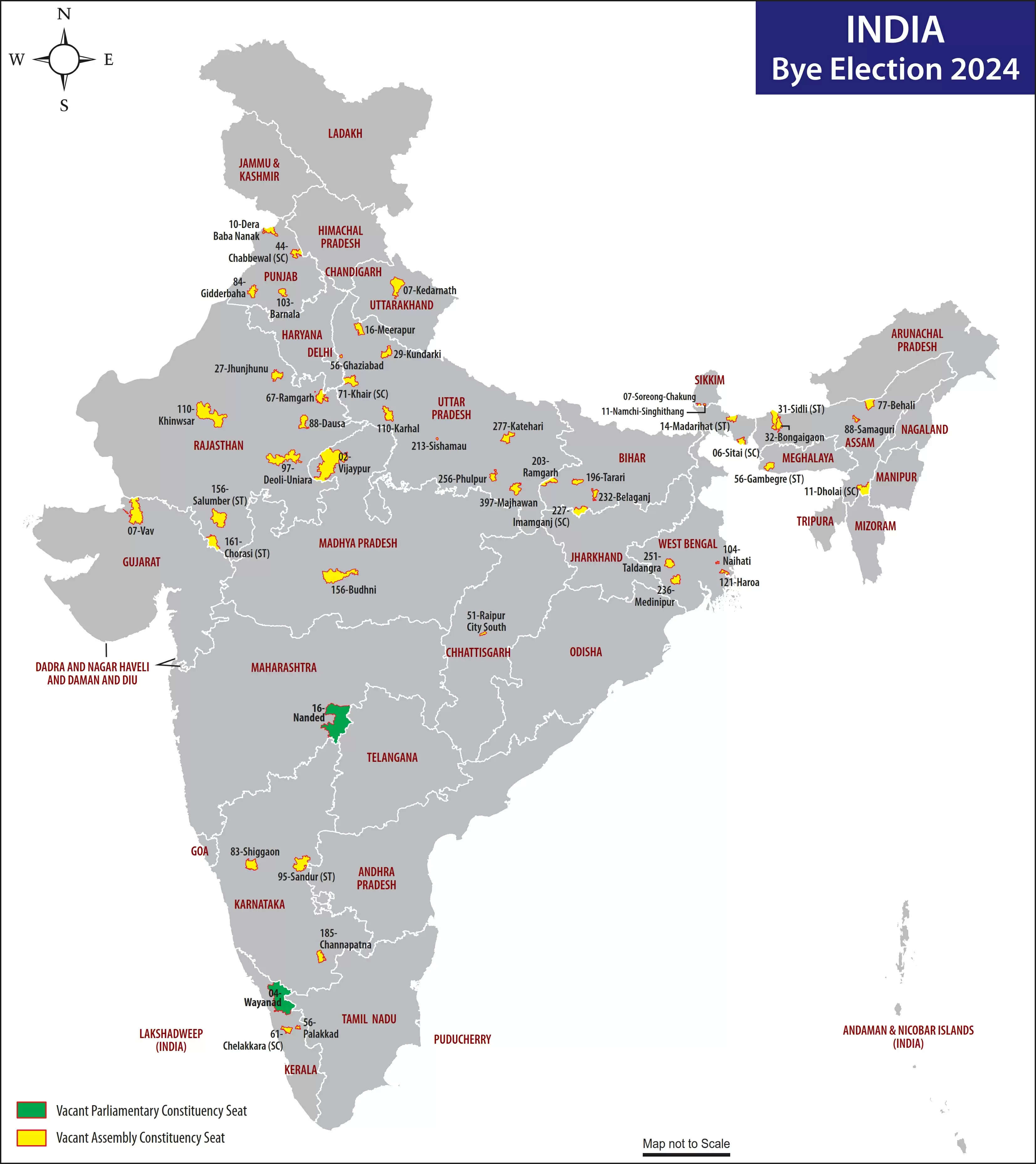 चौदह राज्यों की 48 विधानसभा और महाराष्ट्र व केरल की एक-एक लोकसभा सीटों पर उपचुनाव की घोषणा