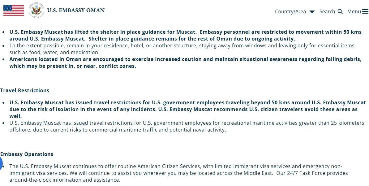 अमेरिका ने अपने कर्मचारियों को ओमान छोड़ने का दिया आदेश