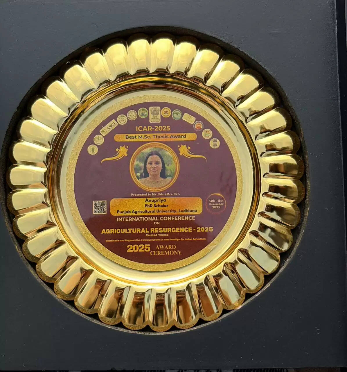 कृषि विश्वविद्यालय की पूर्व छात्रा को मिला आईसीएआर–2025 सर्वश्रेष्ठ एमएससी शोध पुरस्कार