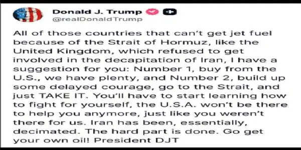 पश्चिमी देशों पर ट्रंप का निशाना, अमेरिका से खरीदें तेल या होर्मुज पर कब्जा करें