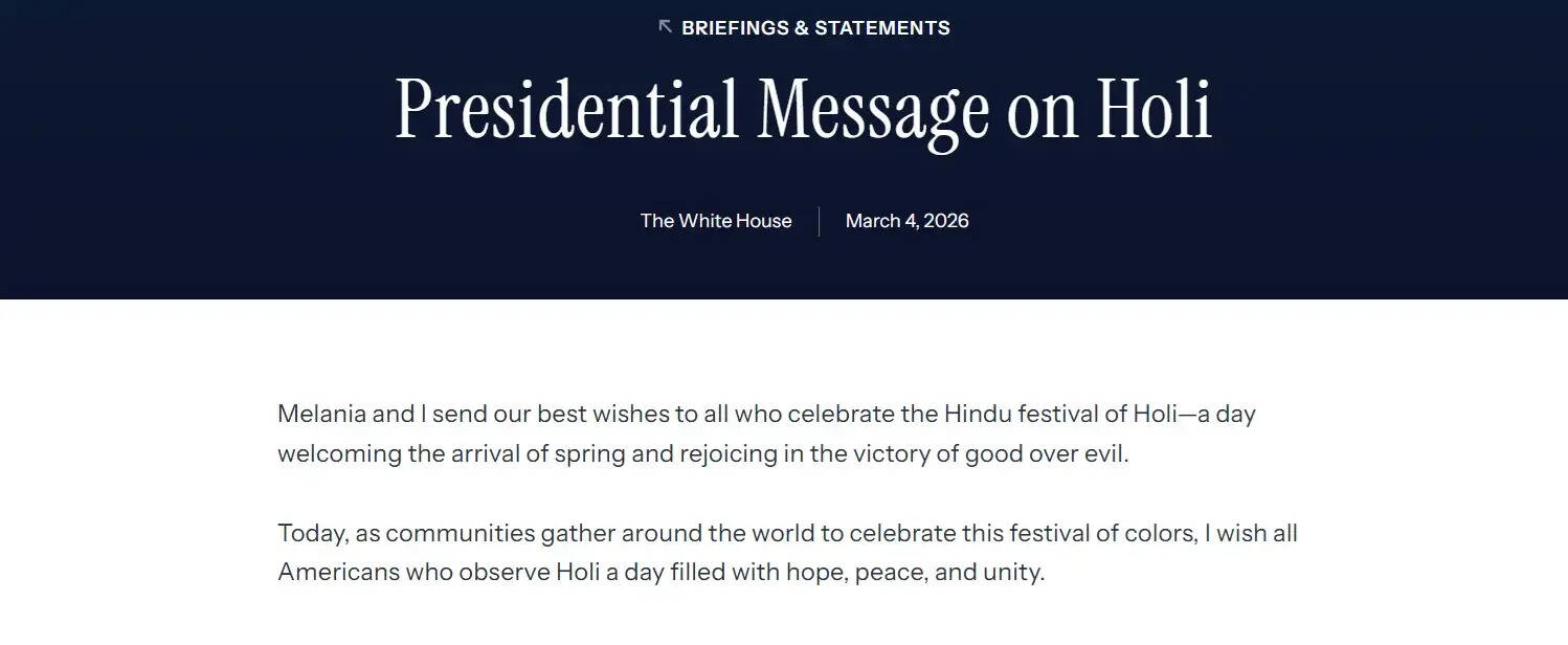 डोनाल्ड ट्रंप ने दी होली की शुभकामनाएं