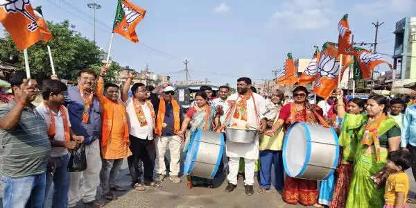 तीन राज्यों में बेहतर प्रदर्शन पर भाजपा कार्यकर्ताओं ने मनाया जश्न