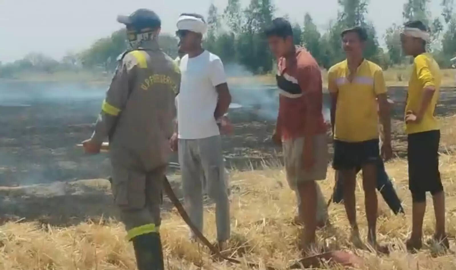 सिरफिरे युवक ने गेहूं की पराली में लगा दी आग, लाखों की फसल राख