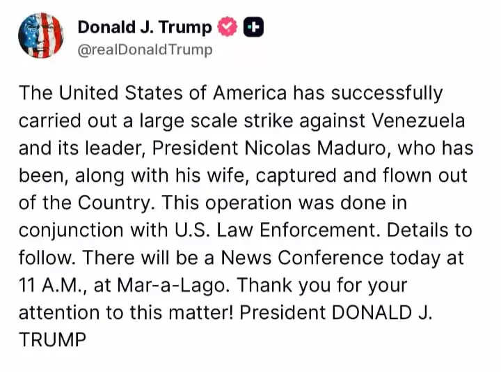 वेनेजुएला के खिलाफ अमेरिका की सैन्य कार्रवाई, राष्ट्रपति मादुरो व उनकी पत्नी को हिरासत में लेने का दावा
