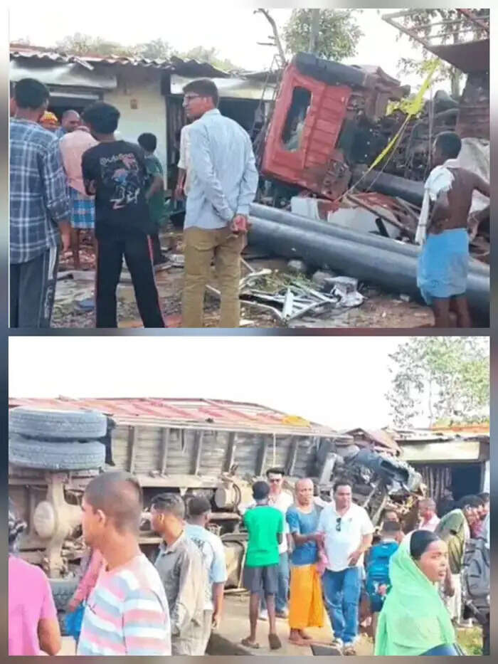 तेज रफ्तार ट्रक का अगला टायर फटने से दुकान में जा घुसा, बड़ा हादसा टला