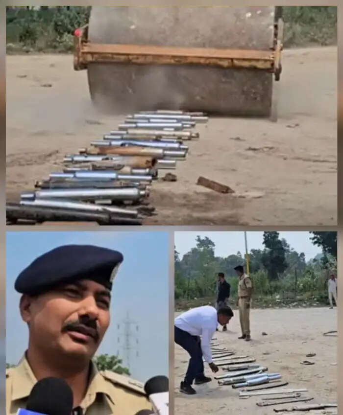 ध्वनि प्रदूषण फैलाने वाले 75 मॉडिफाइड साइलेंसर पर रोलर चलाकर किया नष्ट