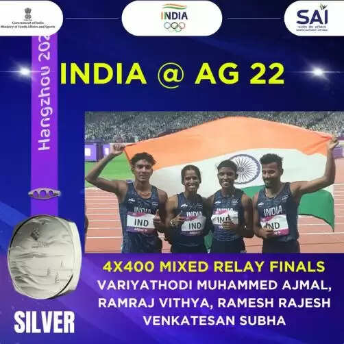 एशियाई खेल : भारतीय टीम ने 4x400 मीटर मिश्रित रिले स्पर्धा में जीता रजत