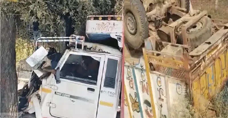 भिंड में पेड़ से टकराकर पलटा लोडिंग वाहन, पिता-पुत्र समेत तीन की मौत, दो घायल