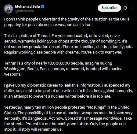 यूएन अधिकारी मोहम्मद सफा का इस्तीफा, तेहरान पर संभावित परमाणु हमले को लेकर गंभीर चेतावनी