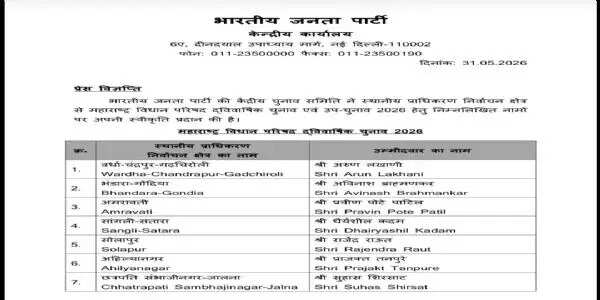 महाराष्ट्र विधान परिषद चुनाव के लिए भाजपा ने जारी की 10 उम्मीदवारों की सूची