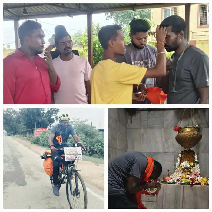 18 शक्तिपीठों के लिए साइकिल से निकले तेलंगाना के युवक का भोपालपटनम में हुआ स्वागत