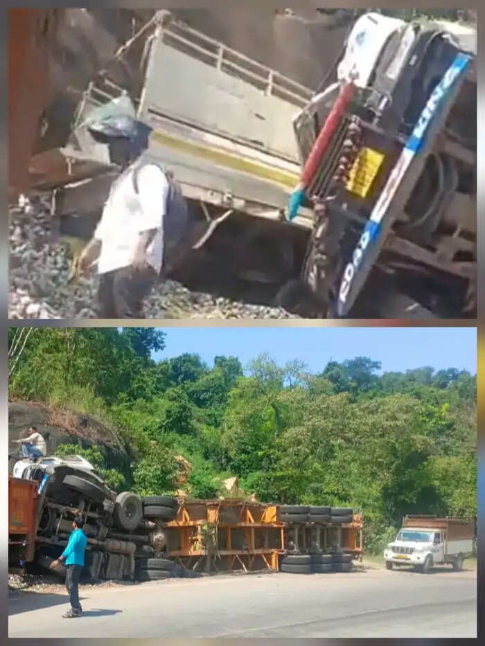 बास्तानार घाट पर ट्राला-पिकअप की हुई टक्कर, ट्राला पलटा चालक गंभीर रूप से घायल